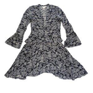 Derek Lam 10 Crosby 100% Silk Navy Floral Fit & Flare Dress Size 0